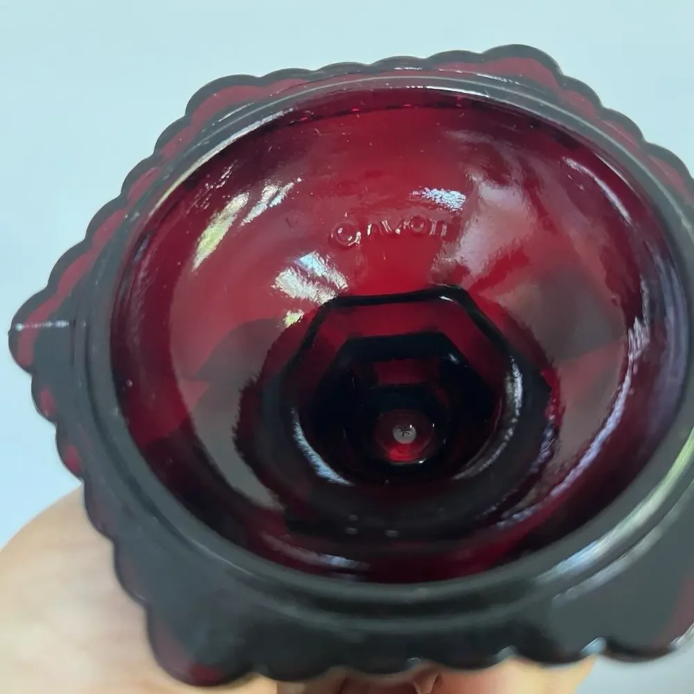 Avon ruby red Pedestal vase Cape Cod vintage glass, floral arrangements, decor